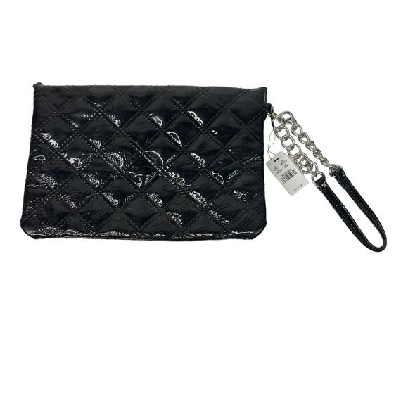 Express Quilted Patent Faux Leather Envelope Clutch Wristlet Bag Black Y2K NEW - Picture 2 of 7